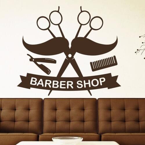 Barber Shop Salon Wall Decal Scissors Mustache Houseware Vinyl Haircut Wall Sticker Hairdresser Dedicated Art Wall Decor H294