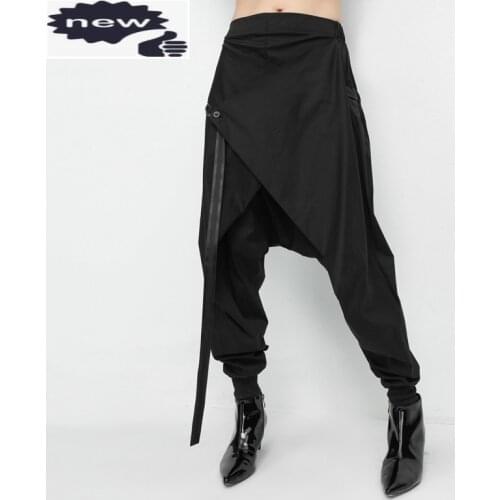 Black Hip Hop Baggy Lace Up Spliced Harajuku Casual Harem Pants Women Gothic Punk Streetwear Female Wide Leg Joggers New