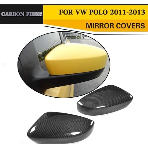 Carbon fiber Black full replacement Side Rearview Mirror Covers Caps for Volkswagen VW POLO Hatchback LHD 2011 2012 2013 GTI