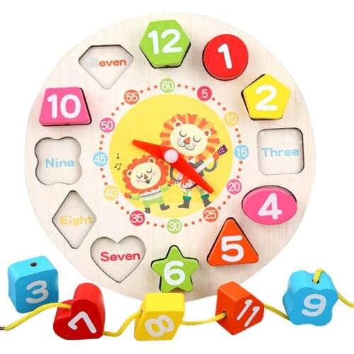 Math Wooden Toys Threading Digital Clock Preschool Children Early Education Teaching Aids 1PC