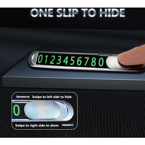 Zinc Alloy Hidden Car Temporary Parking Card Luminous Car Phone Number Card Plate Car Accessories Universal