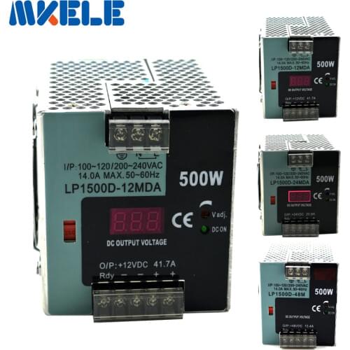 DC 12V 24V 48V Regulated Switching Power Supply AC/DC 500W Power Supply Digital Display Din Rail Single Output Mini Adjustable