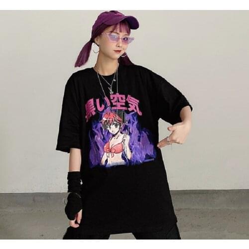 Women Summer tee girl tops Goth Kawaii рубашка женская accessory album Harajuku style cartoon cute Devil print pink T-shirt