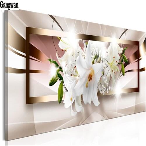 Large Blossom Flower 5D DIY Diamond Painting beautiful Lily Full Square round Drill Mosaic Embroidery Home Decoration Handicraft