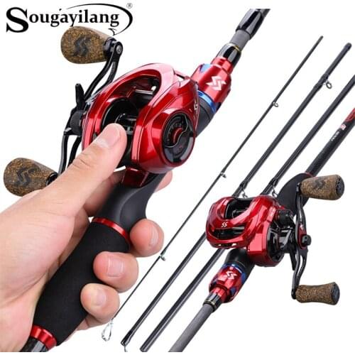 Sougayilang 1.8m 2.1m Fishing Combo 4 Sections Carbon Fiber Fishing Rod and 9+1bb High Speed 8:1 Gear Ratio Fishing Reel Set