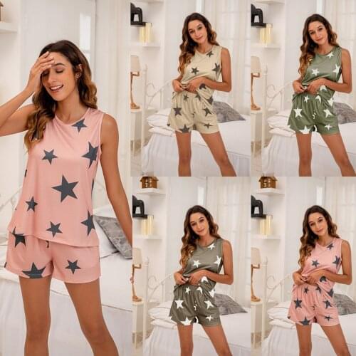 Summer Matching Sets Women Short Sets Womens Clothing Star Print Round Neck Fashion Casual Autumn Female Loose Big Size C2525