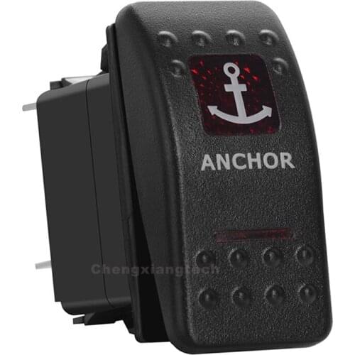 Red Led Light Rocker Switch (ON) OFF ON - Anchor- Auto Off Manual Toggle Switch for Boat Marine Yatch Waterproof IP65