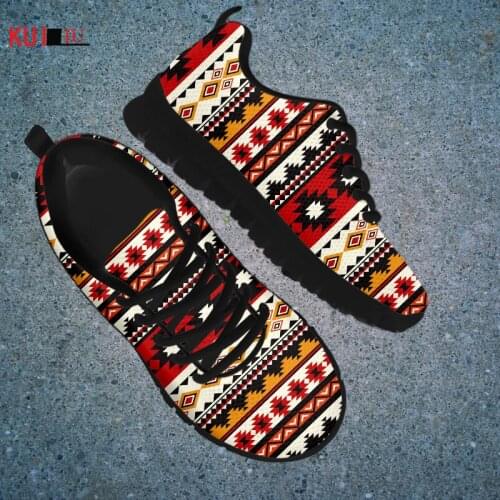 KUILIU New Samoan Tribal Print Casual Black Shoes Women Retro Flat Sneakers Custom Brand Design Sport Shoes Female Dropshipping