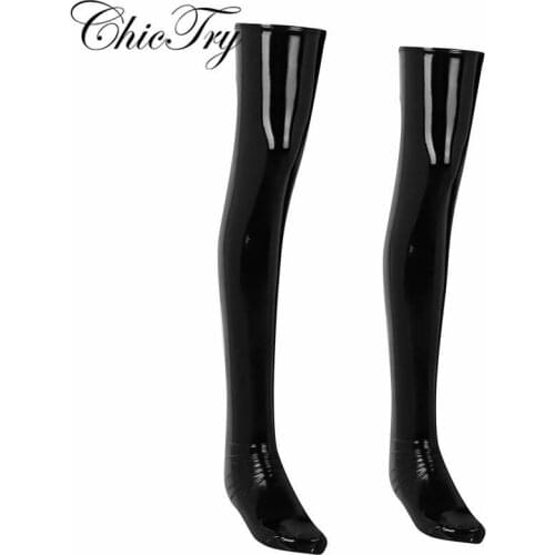 Fashion Mens Anti-skid Soft Elasticity Wetlook Patent Leather Thigh High Footed Stockings Clubwear Costume Cosplay Accessory