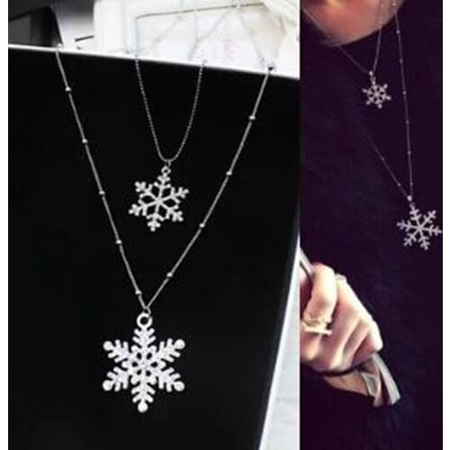 Lusion Jewelry For Women Maxi Necklace New Design Fashion lovely Rhinestone Bilayer Snowflake Statement Necklaces & Pendants