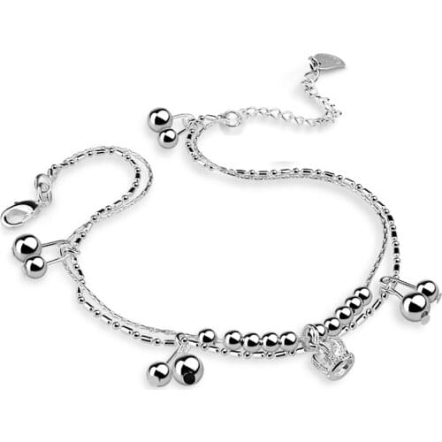 Fashion Womens Silver Ankle Anklet 925 silver Bead Crown Ankle Bracelet Summer Beach Sandals Jewelry Accessories bijoux