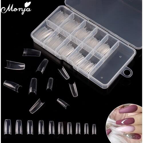 Monja 100 Pcs Transparent Natural Acrylic French Nail Art Half Cover False Nails UV Gel Extension Fake Nail Tips Manicure Tool