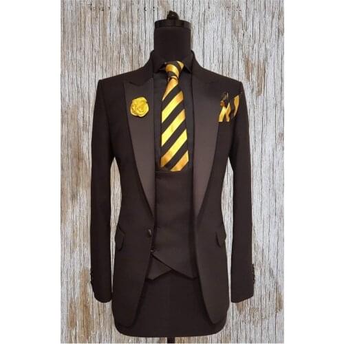 Mens Wedding Suits 20201 Italian Design Custom Made Brown Tuxedo Jacket 3 Piece Groom Terno Suits For Men