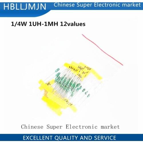 12values Color Ring Inductor Assortment 0307 1/4W 0.25W Inductors 1UH 100UH 33 220UH 330UH 470UH 1MH Inductors Assorted Set Kit