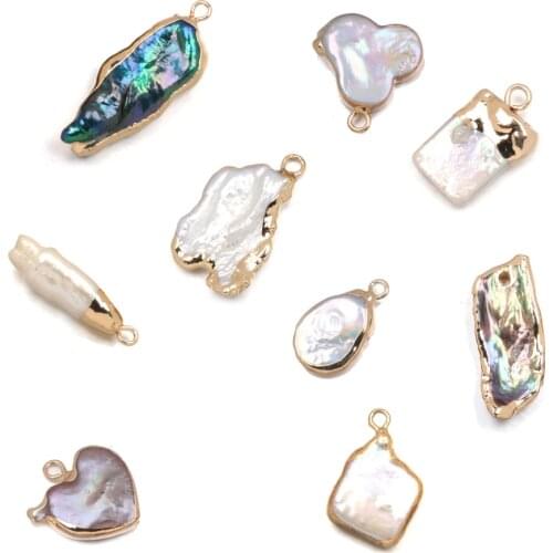 Irregular Double Hole Connector Pendant Charms Natural Freshwater Pearl Pendants for Jewelry Making DIY Necklaces Accessories