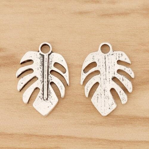 30 Pieces Tibetan Silver Tropical Palm Leaf Charms Pendants for Necklace Bracelet Earring Jewelry Making Accessories 23x16mm