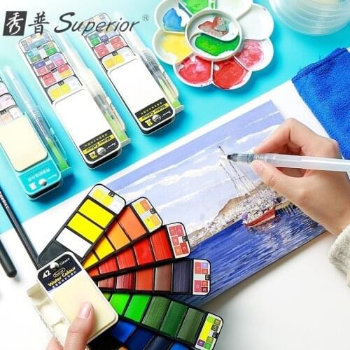Dropshipping Superior 18/25/33/42Colors Solid Watercolor Paint Set With Water Brush Pen Watercolor Pigment For Draw Art Supplies