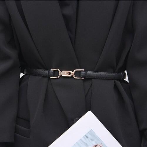 Adjustable PU Leather Ladies Dress Belts Skinny Thin Women Waist Belts Strap Gold Color Buckle Female Belts Pasek Damski
