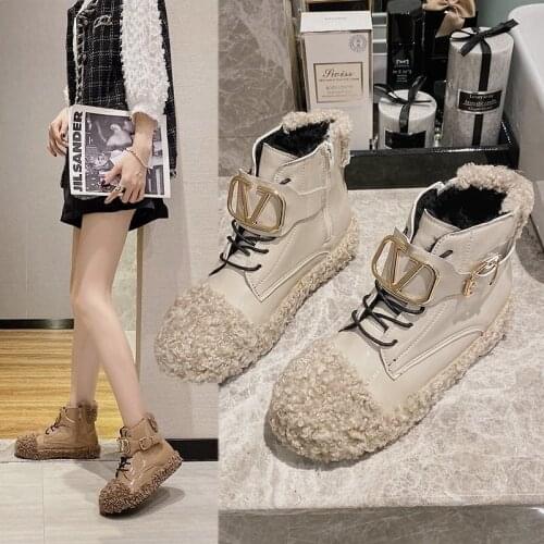 Winter new fashion lace round-toe thick-soled snow boots plush casual warm high-top boots womens shoes 35-40 size