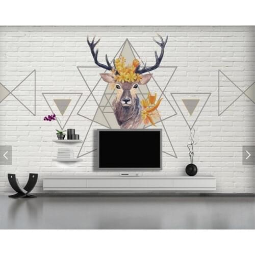Modern deer head geometric square brick wallpaper,living room TV sofa wall kids bedroom restaurant bar mural papel de parede