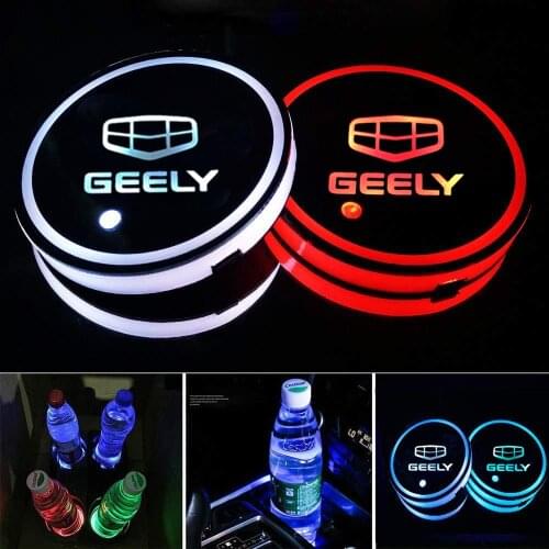 1x Led Car Cup Drink Holder Logo Light For Geely emgrand ec7 ec8 ck atlas ck2 ck3 gc9 USB Charging Luminous Coaster Accessories