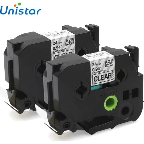 UNISTAR 2PCS Labels Tapes Compatible for Brother Labels 24mm Black on Clear TZe-24mm Laminated Tape Tze-151 TZe-151 for Printer