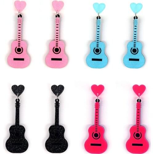 2021 New Funny Acrylic Guitar Heart Geometry Earrings for Women Long Hanging Dangling Unusual Statement Earrings Fashion Jewelry