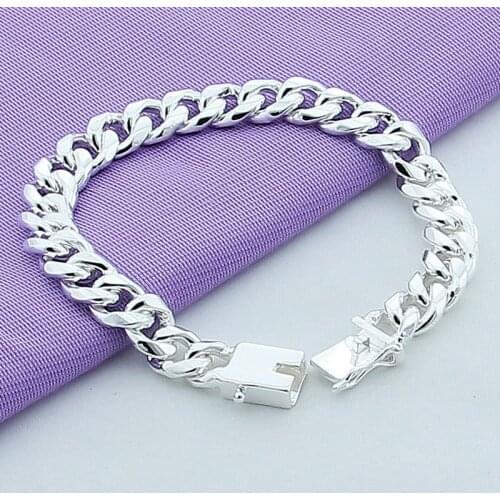 High Quality 10MM 20cm Sideways Chain Bracelet Men 925 Sterling Silver Jewelry Link Chain Bracelet For Male