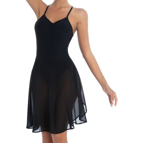 Women Classical Dance Practice Clothes Lyrical Dance Performance Sleeveless Dance Dress Chiffon Skirted Leotard Ballet Dresses