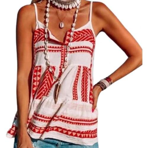 Women Camisole Spaghetti Straps Polyester Stripes Button Sleeveless Blouse Loose Top Vest for Summer