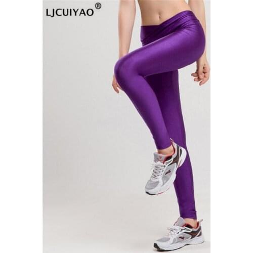 LJCUIYAO Fashion Push Up Leggings Women Workout Leggings Slim Leggings Polyester V-Waist Fluorescent Shiny Women Pencil Pants