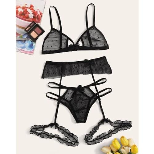 Women Underwear Mesh Sex Lingerie Sets Bra+garter+g-string Set Babydoll Sexy Underwear Female Lingerie Feminina