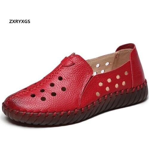 ZXRYXGS soft genuine leather hole shoes woman sandals summer flat shoes 2020 spring soft comfortable shoes women casual shoes