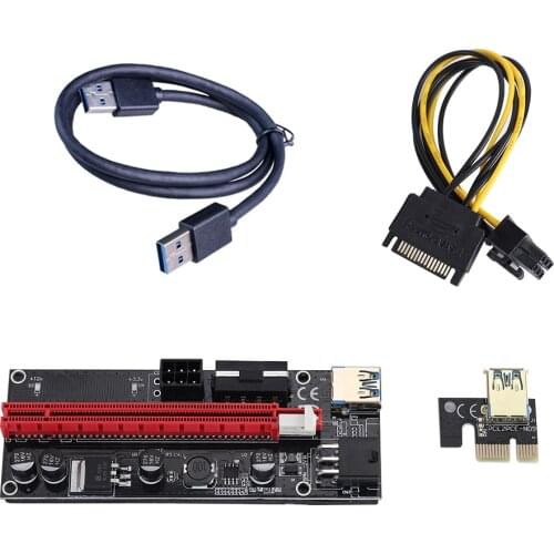 10pcs VER009 1x to 16x PCI Express PCIE PCI-E Riser Card 009S Extender 60cm USB 3.0 Cable SATA to 6Pin BTC Mining Miner