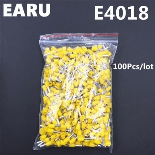 100Pcs E4018 Tube Insulating Insulated Terminal 4MM2 12AWG Cable Wire Connector Insulating Crimp E Black Yellow Blue Red Green