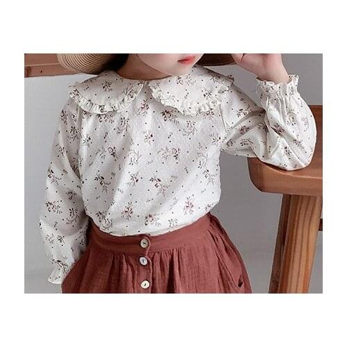 2021 Spring and Autumn Tops Childrens Clothing Baby Doll Collar Shirt Girl Floral Shirt Bottoming Shirt