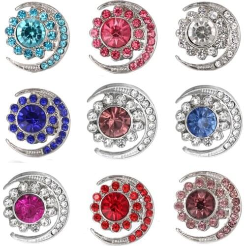 5Pcs/lot Crystal Rhinestone Snap Moon Sun Flowers Metal Snaps Button For 18mm Snap Bracelet Watches Women Female DIY Jewelry