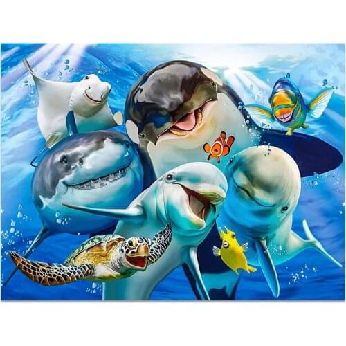 Full Square/Round Drill 5D Diamond Painting Dolphins Sea Turtles Marine Animals embroidery Mosaic Rhinestone Cross Stitch P1108