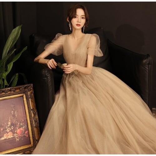 Banquet Dress for 2021 Temperament Bridesmaid Prom Gown Can Usually Wear Skirt Ladies Deep V-neck Evening Dress Autumn A326