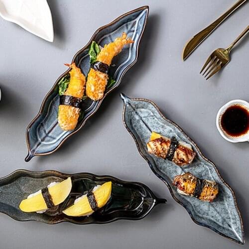 Japanese-style sushi leaf plate personalized hotel creative tableware merchants with special-shaped long cakes, snacks, and snac