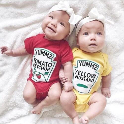 Bodysuit Baby Yummz Tomato Ketchup Yellow Mustard Red and Yellow Bodysuit Boy Twins Baby Girls Clothes