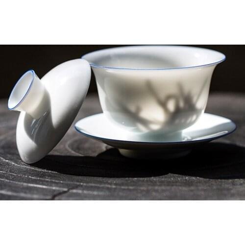 Gaiwan Chawan Tea Cup Puer Bowl Set Soup Tureen Chinese Kung Fu Mugs Porcelain Ceramic Tableware Ceremony Embryo White Akadama