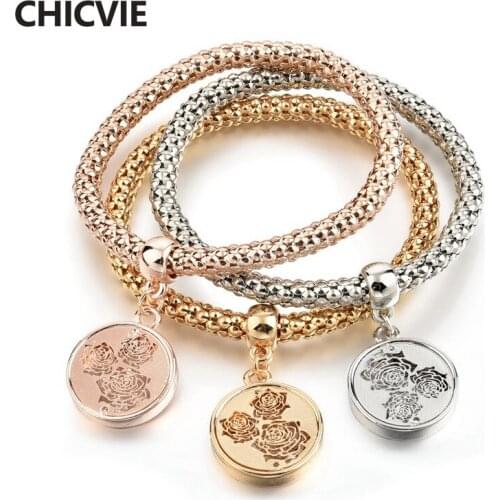 CHICVIE 3 PCS/SET Custom Hollow Flower Handmade Bracelets & Bangles Charms For Jewelry Making For Women Plant Bracelet SBR170120