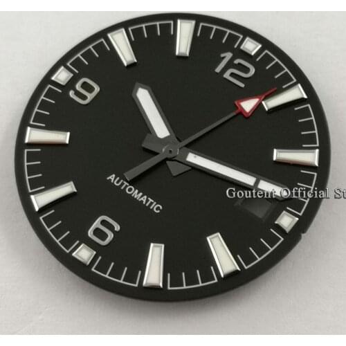 High Quality Goutent 31mm Sterile Black Watch Dial With Hands Fit ETA 2836/2824 DG2813/3804 Miyota 8215 821A 8205 Movement