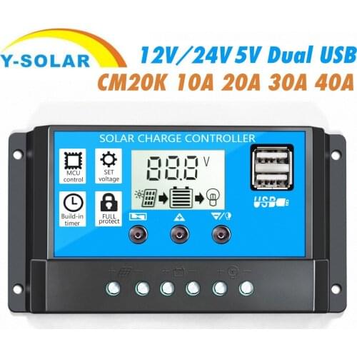 CM20K-10A 20A 30A 40A Solar Controller 12V/24V LCD USB Mobile Phone Charging