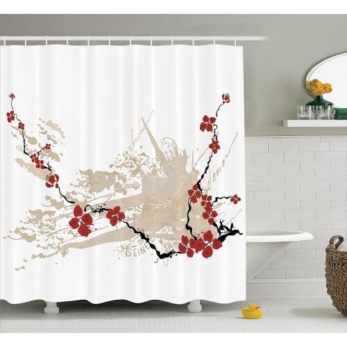Flower House Decor Shower Curtain Illustration of Sakura Flowers on Grunge with Light Pastel Colors Bath Curtain For Bathroom