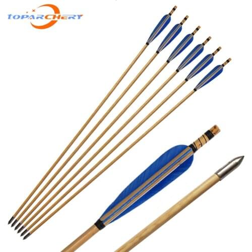 Archery Wood Arrows with Natural Feathers Handmade Wooden Arrow for Recurve Bow Traditional Longbow Shooting Hunting