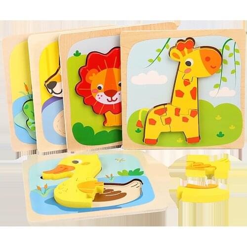 3D Wooden Puzzle Jigsaw Toys For Children Wood 3d Cartoon Animal Puzzles Intelligence Kids Early Educational Toys For Children