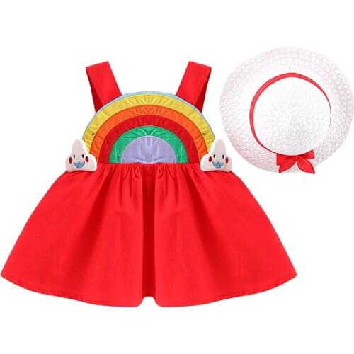 Baby Girls Camisole Skirt Summer Korean Version of Printed Flowers Sleeveless Cotton Foreign Princess Dress With Hat