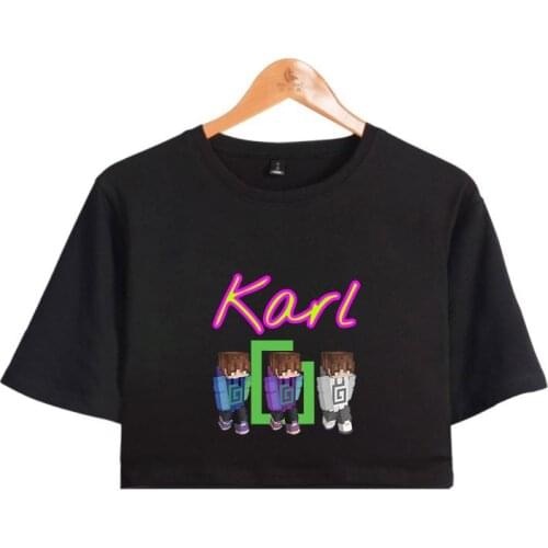Karl Jacobs print Spring Summer Holiday youthful Women/girl sexy bare midriff Kawaii Style T-shirt